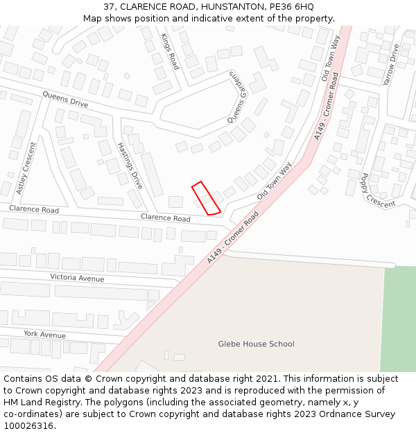 37, CLARENCE ROAD, HUNSTANTON, PE36 6HQ: Location map and indicative extent of plot