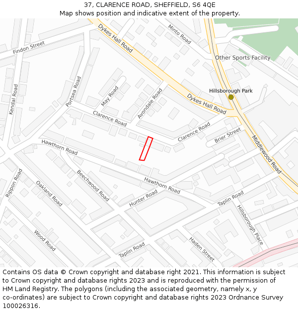 37, CLARENCE ROAD, SHEFFIELD, S6 4QE: Location map and indicative extent of plot