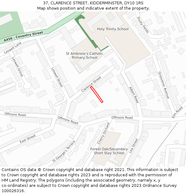 37, CLARENCE STREET, KIDDERMINSTER, DY10 1RS: Location map and indicative extent of plot