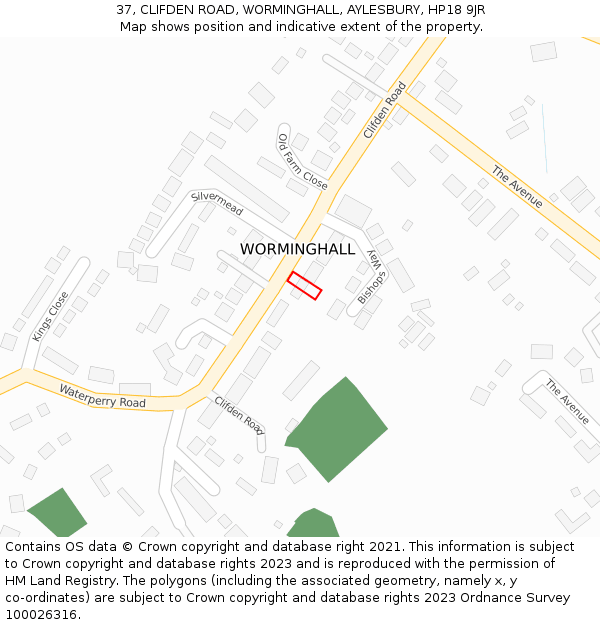 37, CLIFDEN ROAD, WORMINGHALL, AYLESBURY, HP18 9JR: Location map and indicative extent of plot