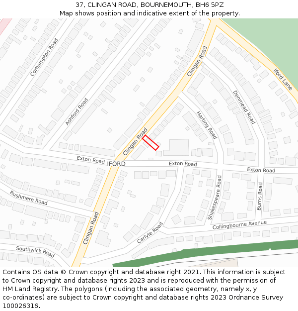 37, CLINGAN ROAD, BOURNEMOUTH, BH6 5PZ: Location map and indicative extent of plot