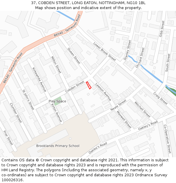 37, COBDEN STREET, LONG EATON, NOTTINGHAM, NG10 1BL: Location map and indicative extent of plot