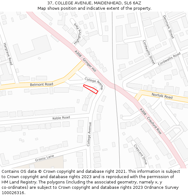 37, COLLEGE AVENUE, MAIDENHEAD, SL6 6AZ: Location map and indicative extent of plot