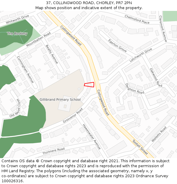 37, COLLINGWOOD ROAD, CHORLEY, PR7 2PN: Location map and indicative extent of plot