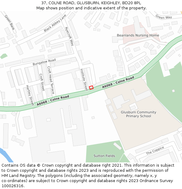 37, COLNE ROAD, GLUSBURN, KEIGHLEY, BD20 8PL: Location map and indicative extent of plot