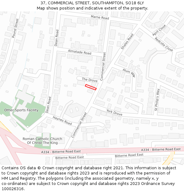 37, COMMERCIAL STREET, SOUTHAMPTON, SO18 6LY: Location map and indicative extent of plot
