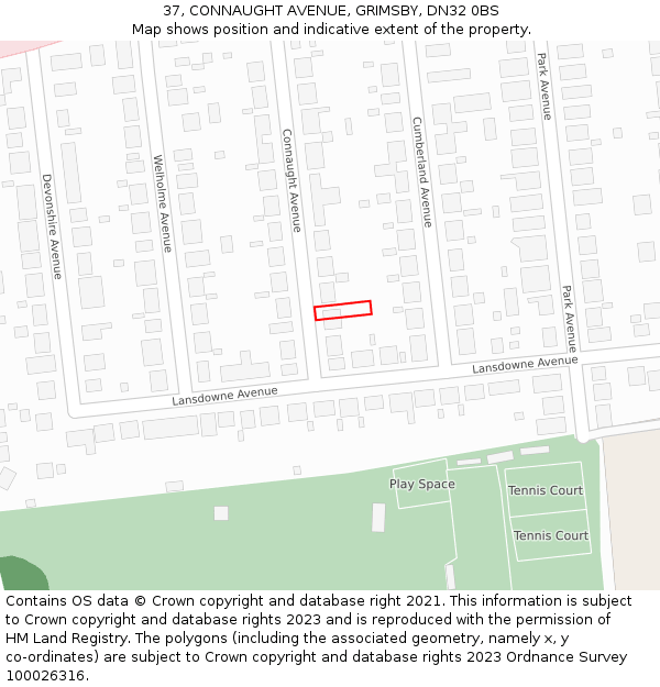 37, CONNAUGHT AVENUE, GRIMSBY, DN32 0BS: Location map and indicative extent of plot