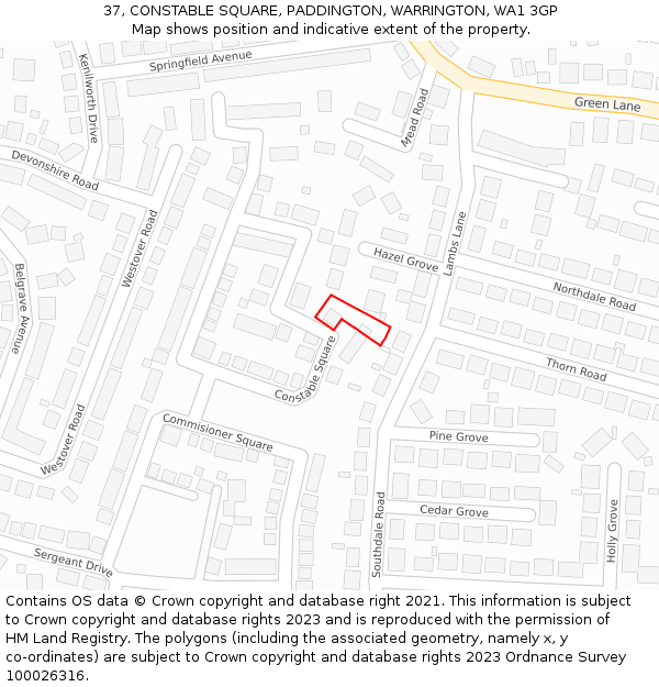 37, CONSTABLE SQUARE, PADDINGTON, WARRINGTON, WA1 3GP: Location map and indicative extent of plot