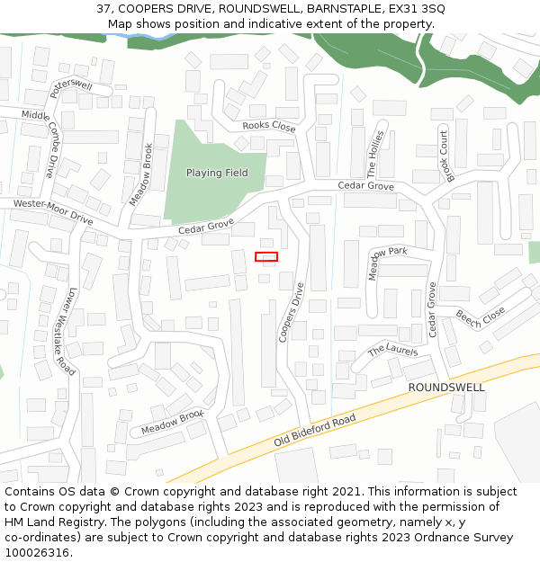 37, COOPERS DRIVE, ROUNDSWELL, BARNSTAPLE, EX31 3SQ: Location map and indicative extent of plot