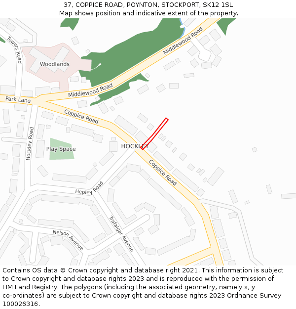 37, COPPICE ROAD, POYNTON, STOCKPORT, SK12 1SL: Location map and indicative extent of plot