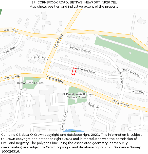 37, CORNBROOK ROAD, BETTWS, NEWPORT, NP20 7EL: Location map and indicative extent of plot