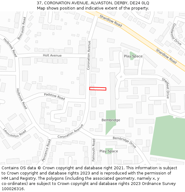 37, CORONATION AVENUE, ALVASTON, DERBY, DE24 0LQ: Location map and indicative extent of plot