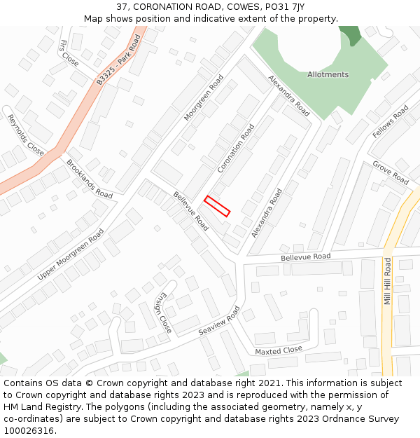 37, CORONATION ROAD, COWES, PO31 7JY: Location map and indicative extent of plot
