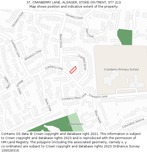 37, CRANBERRY LANE, ALSAGER, STOKE-ON-TRENT, ST7 2LG: Location map and indicative extent of plot