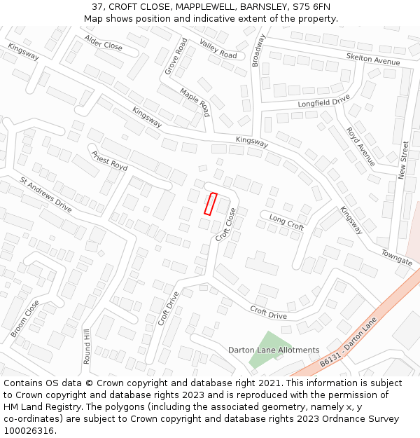 37, CROFT CLOSE, MAPPLEWELL, BARNSLEY, S75 6FN: Location map and indicative extent of plot