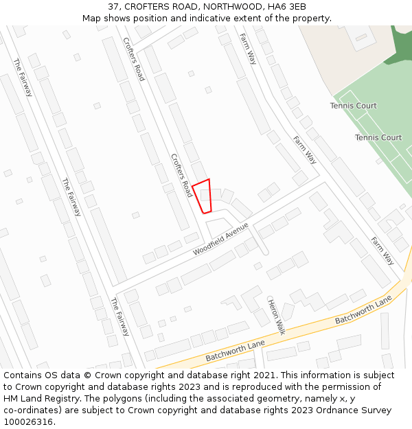 37, CROFTERS ROAD, NORTHWOOD, HA6 3EB: Location map and indicative extent of plot