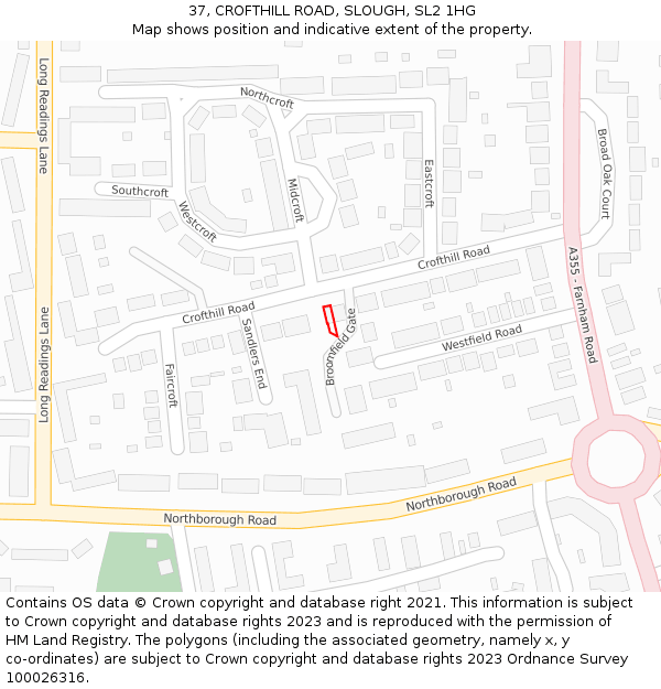 37, CROFTHILL ROAD, SLOUGH, SL2 1HG: Location map and indicative extent of plot