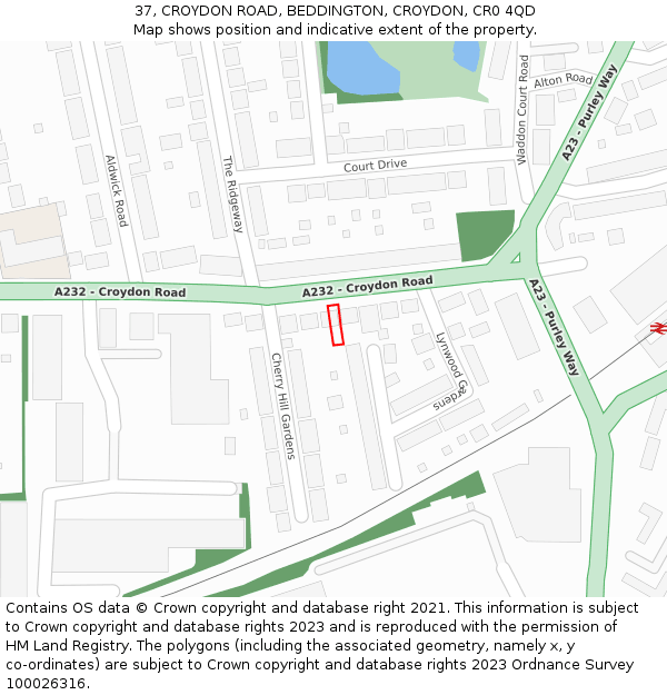 37, CROYDON ROAD, BEDDINGTON, CROYDON, CR0 4QD: Location map and indicative extent of plot