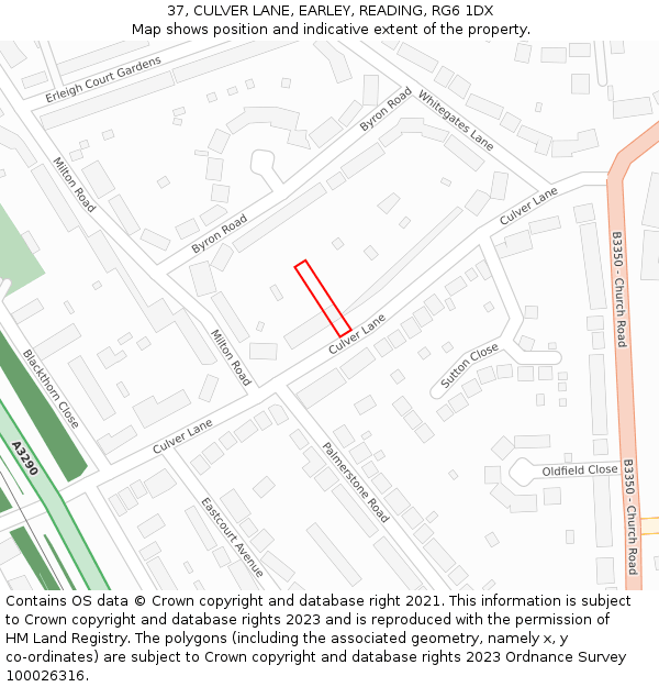 37, CULVER LANE, EARLEY, READING, RG6 1DX: Location map and indicative extent of plot