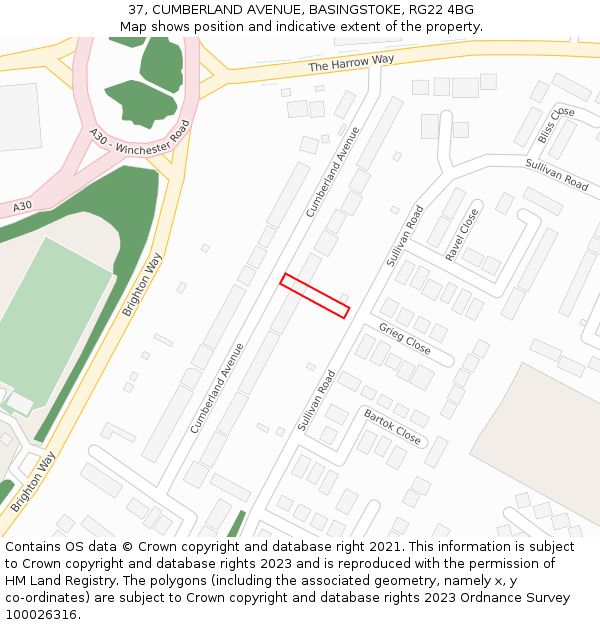 37, CUMBERLAND AVENUE, BASINGSTOKE, RG22 4BG: Location map and indicative extent of plot