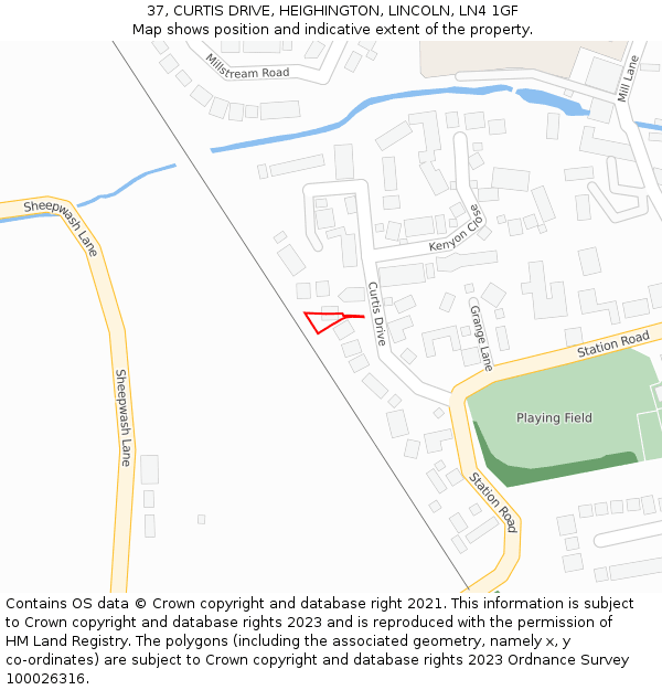 37, CURTIS DRIVE, HEIGHINGTON, LINCOLN, LN4 1GF: Location map and indicative extent of plot