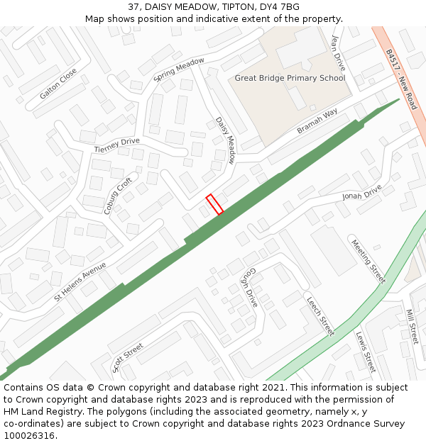37, DAISY MEADOW, TIPTON, DY4 7BG: Location map and indicative extent of plot