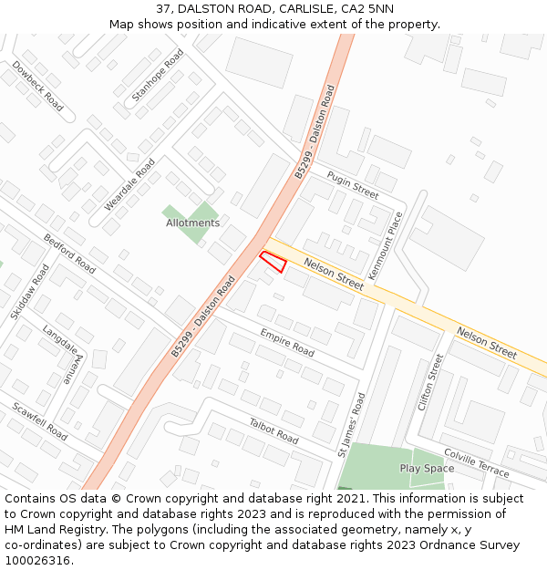 37, DALSTON ROAD, CARLISLE, CA2 5NN: Location map and indicative extent of plot