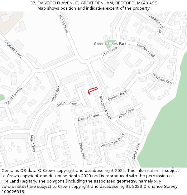 37, DANEGELD AVENUE, GREAT DENHAM, BEDFORD, MK40 4SS: Location map and indicative extent of plot