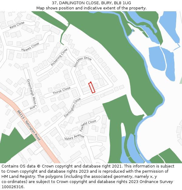 37, DARLINGTON CLOSE, BURY, BL8 1UG: Location map and indicative extent of plot