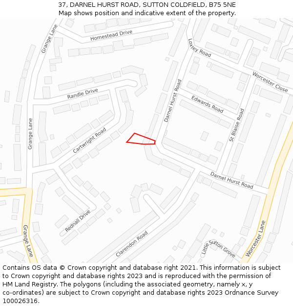 37, DARNEL HURST ROAD, SUTTON COLDFIELD, B75 5NE: Location map and indicative extent of plot