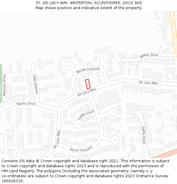 37, DE LACY WAY, WINTERTON, SCUNTHORPE, DN15 9XS: Location map and indicative extent of plot