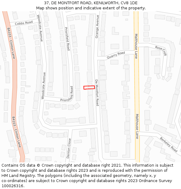 37, DE MONTFORT ROAD, KENILWORTH, CV8 1DE: Location map and indicative extent of plot