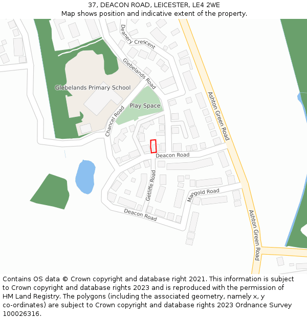 37, DEACON ROAD, LEICESTER, LE4 2WE: Location map and indicative extent of plot