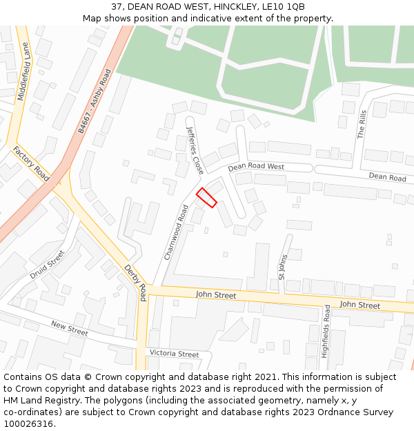 37, DEAN ROAD WEST, HINCKLEY, LE10 1QB: Location map and indicative extent of plot