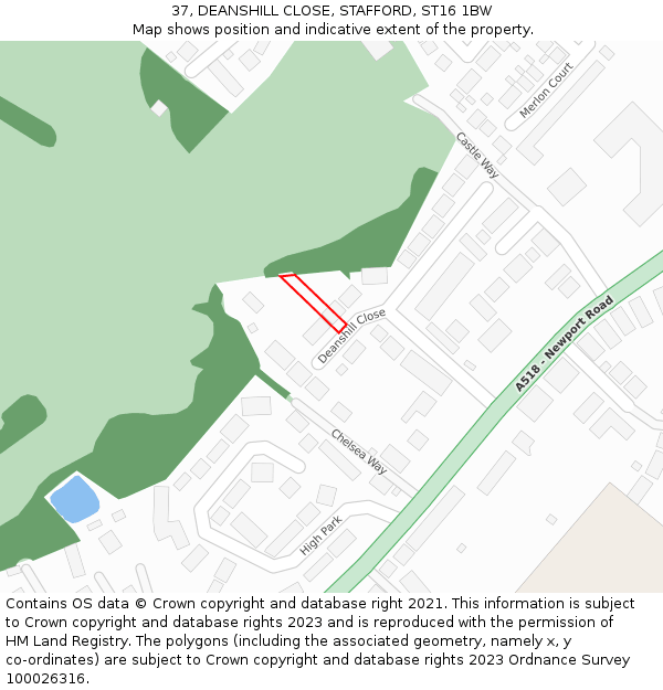 37, DEANSHILL CLOSE, STAFFORD, ST16 1BW: Location map and indicative extent of plot