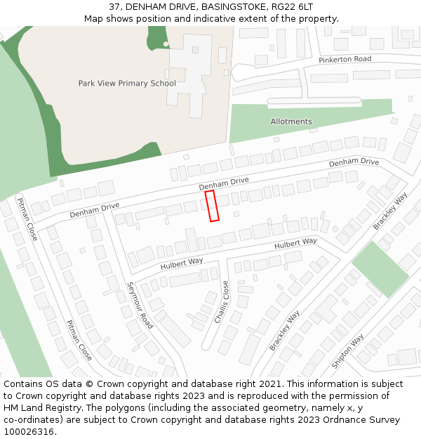 37, DENHAM DRIVE, BASINGSTOKE, RG22 6LT: Location map and indicative extent of plot