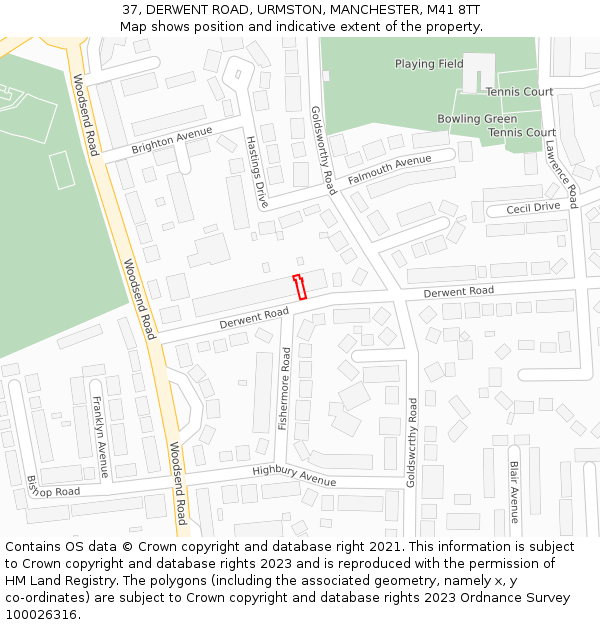 37, DERWENT ROAD, URMSTON, MANCHESTER, M41 8TT: Location map and indicative extent of plot
