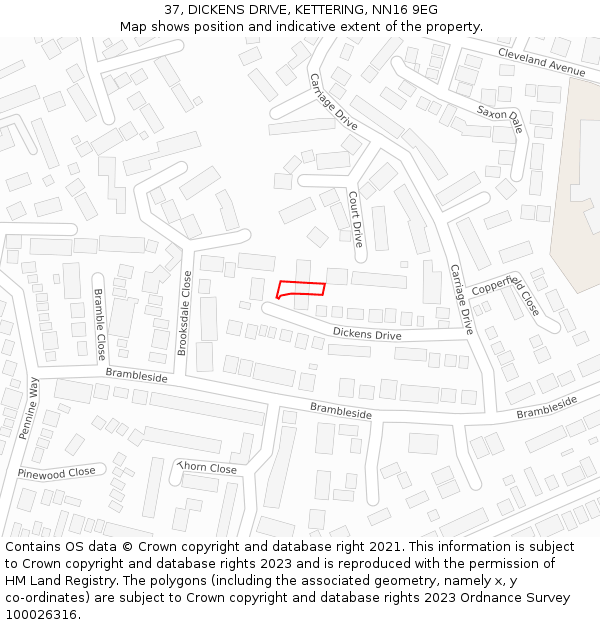 37, DICKENS DRIVE, KETTERING, NN16 9EG: Location map and indicative extent of plot