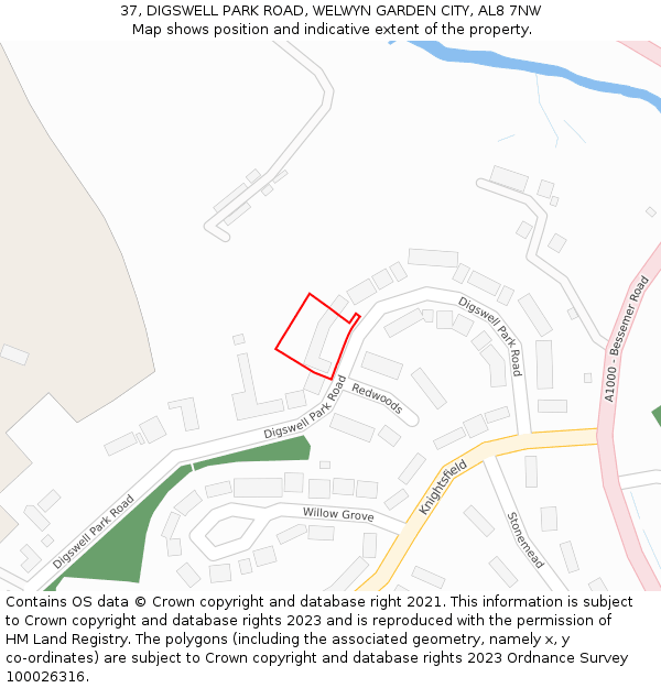 37, DIGSWELL PARK ROAD, WELWYN GARDEN CITY, AL8 7NW: Location map and indicative extent of plot