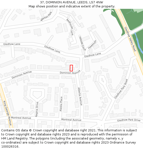 37, DOMINION AVENUE, LEEDS, LS7 4NW: Location map and indicative extent of plot