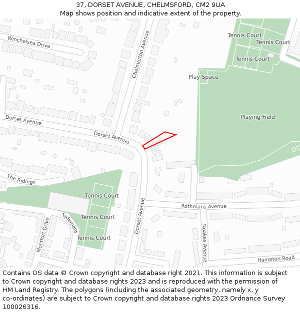 37, DORSET AVENUE, CHELMSFORD, CM2 9UA: Location map and indicative extent of plot