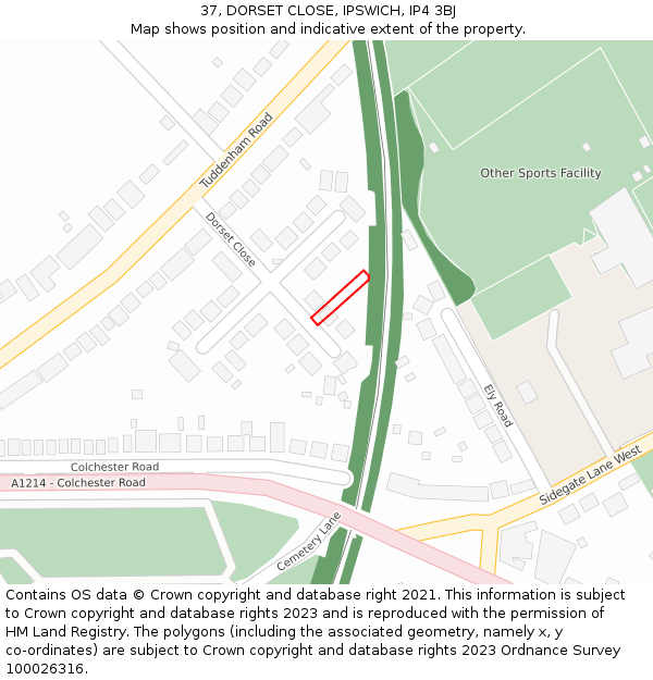 37, DORSET CLOSE, IPSWICH, IP4 3BJ: Location map and indicative extent of plot