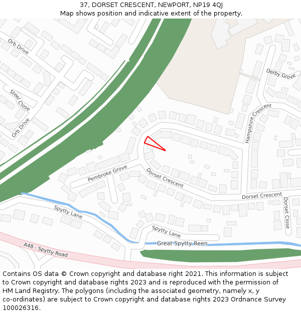 37, DORSET CRESCENT, NEWPORT, NP19 4QJ: Location map and indicative extent of plot