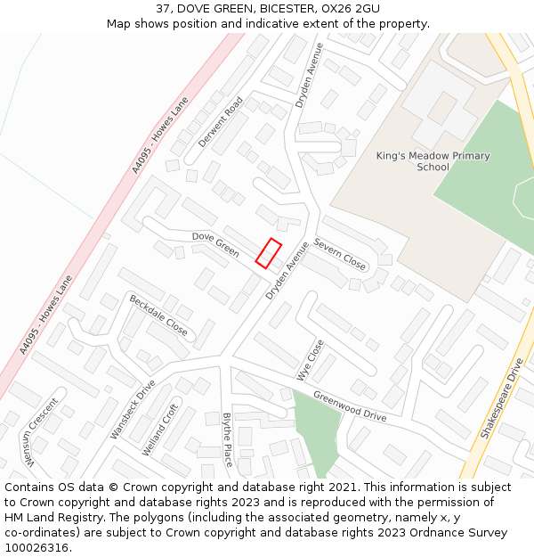 37, DOVE GREEN, BICESTER, OX26 2GU: Location map and indicative extent of plot