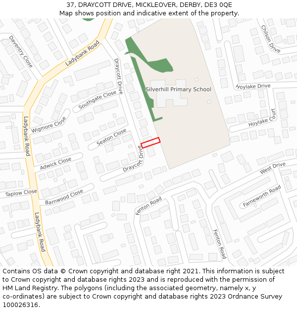 37, DRAYCOTT DRIVE, MICKLEOVER, DERBY, DE3 0QE: Location map and indicative extent of plot