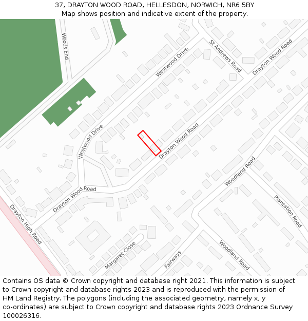 37, DRAYTON WOOD ROAD, HELLESDON, NORWICH, NR6 5BY: Location map and indicative extent of plot