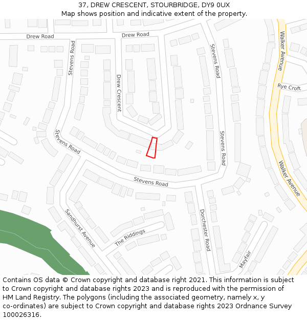 37, DREW CRESCENT, STOURBRIDGE, DY9 0UX: Location map and indicative extent of plot