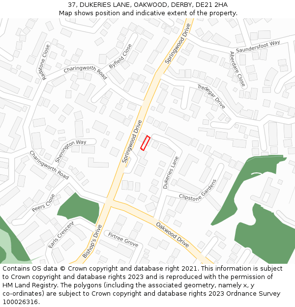 37, DUKERIES LANE, OAKWOOD, DERBY, DE21 2HA: Location map and indicative extent of plot