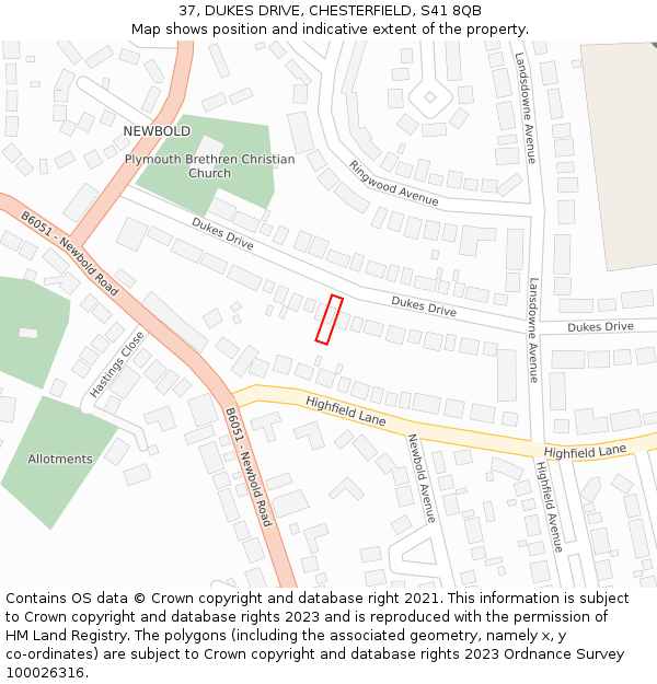 37, DUKES DRIVE, CHESTERFIELD, S41 8QB: Location map and indicative extent of plot