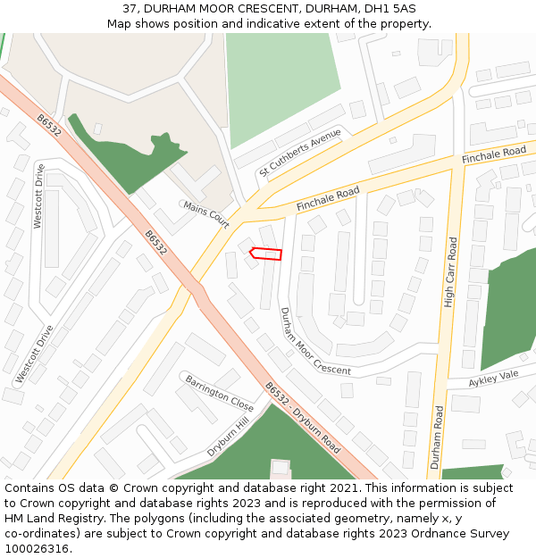 37, DURHAM MOOR CRESCENT, DURHAM, DH1 5AS: Location map and indicative extent of plot